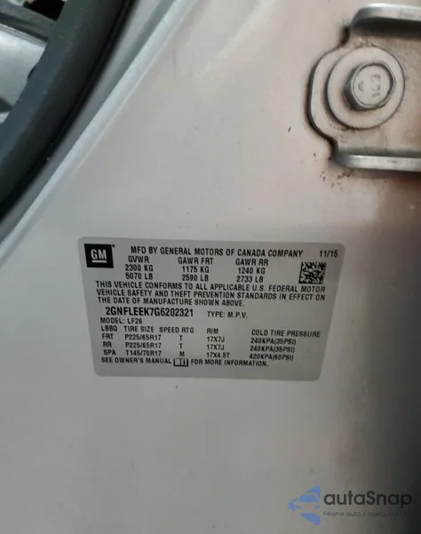 2016 Chevrolet Equinox Ls from USA, damaged, VIN 2GNFLEEK7G6202321